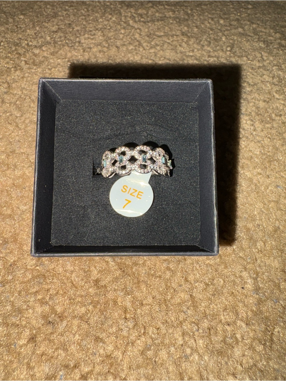 Silver Crystal Link Ring in Silver Tone - Size 7